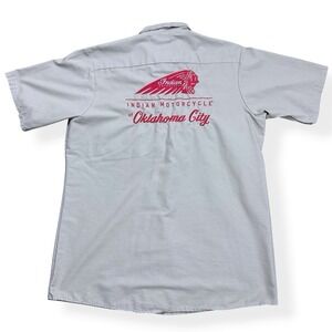 Indian Motorcycle Gray Button Up Short Sleeve Shirt Red Kap Mens L Oklahoma City